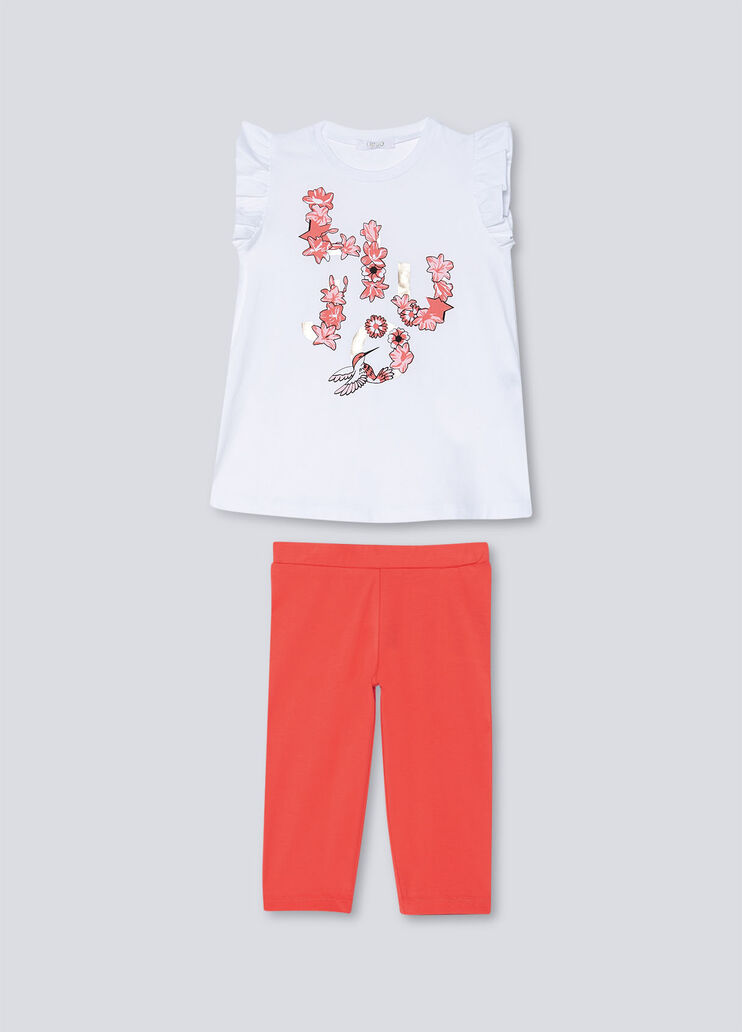 Maxi T-shirt and leggings outfit white / coral Liu Jo - large image number 0 Maxi T-shirt and leggings outfit white / coral Liu Jo - large image number 0