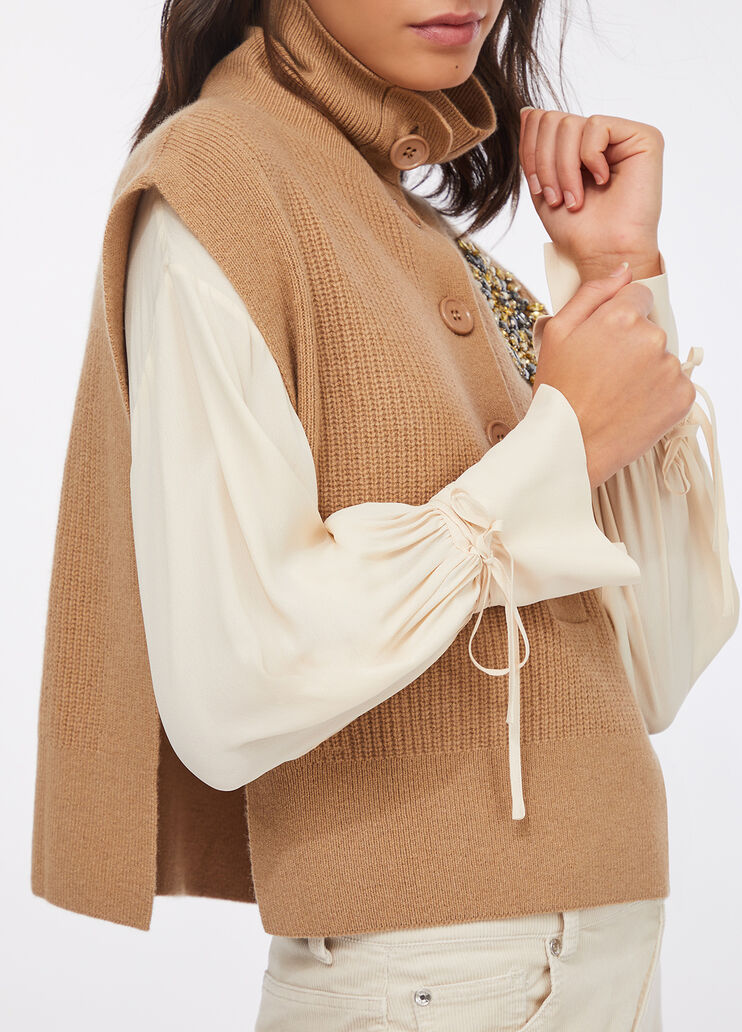 100% wool vest with bejewelled embroidery beige Liu Jo - large image number 3