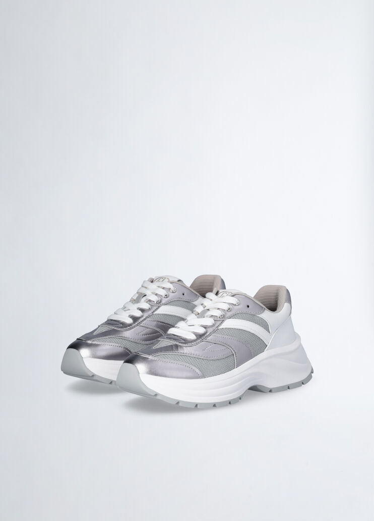 Leather and brighty mesh sneakers silver tone Liu Jo - large image number 2 Leather and brighty mesh sneakers silver tone Liu Jo - large image number 2