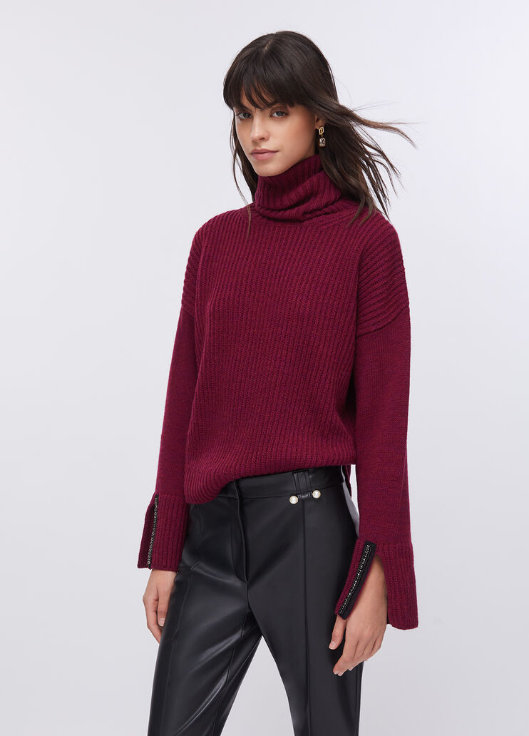 Wool polo-neck with gemstones burgundy Liu Jo - large image number 0