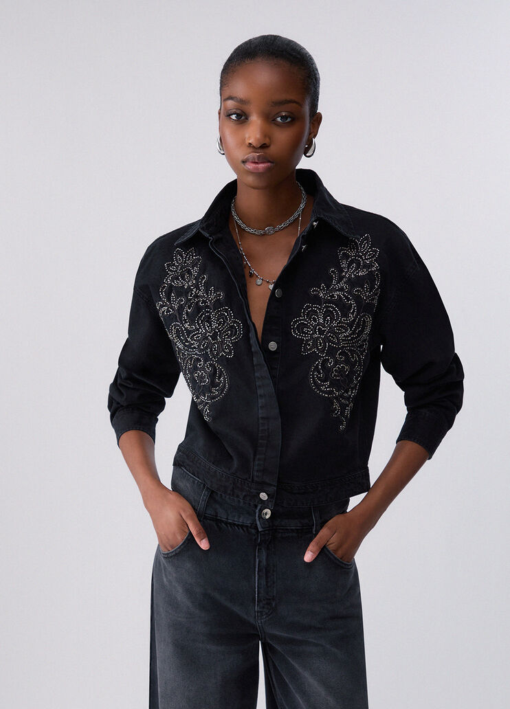 Denim bodysuit shirt with embroidery black denim Liu Jo - medium