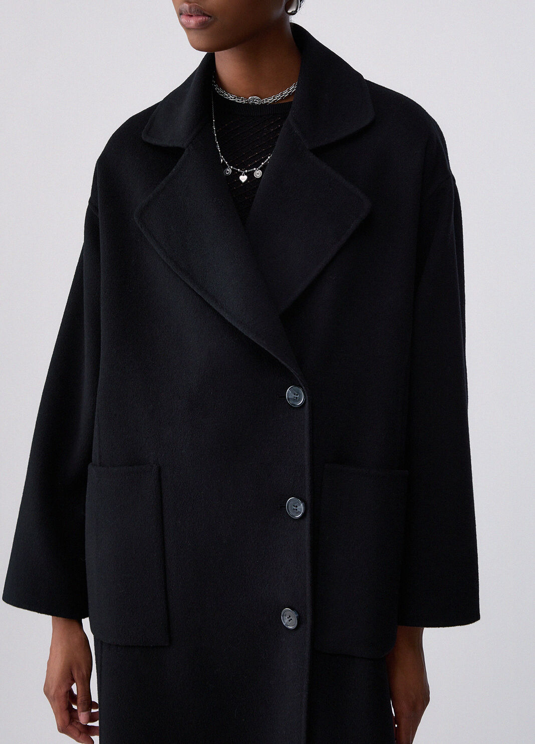Manteau long oversize en laine noir Liu Jo - large image number 4