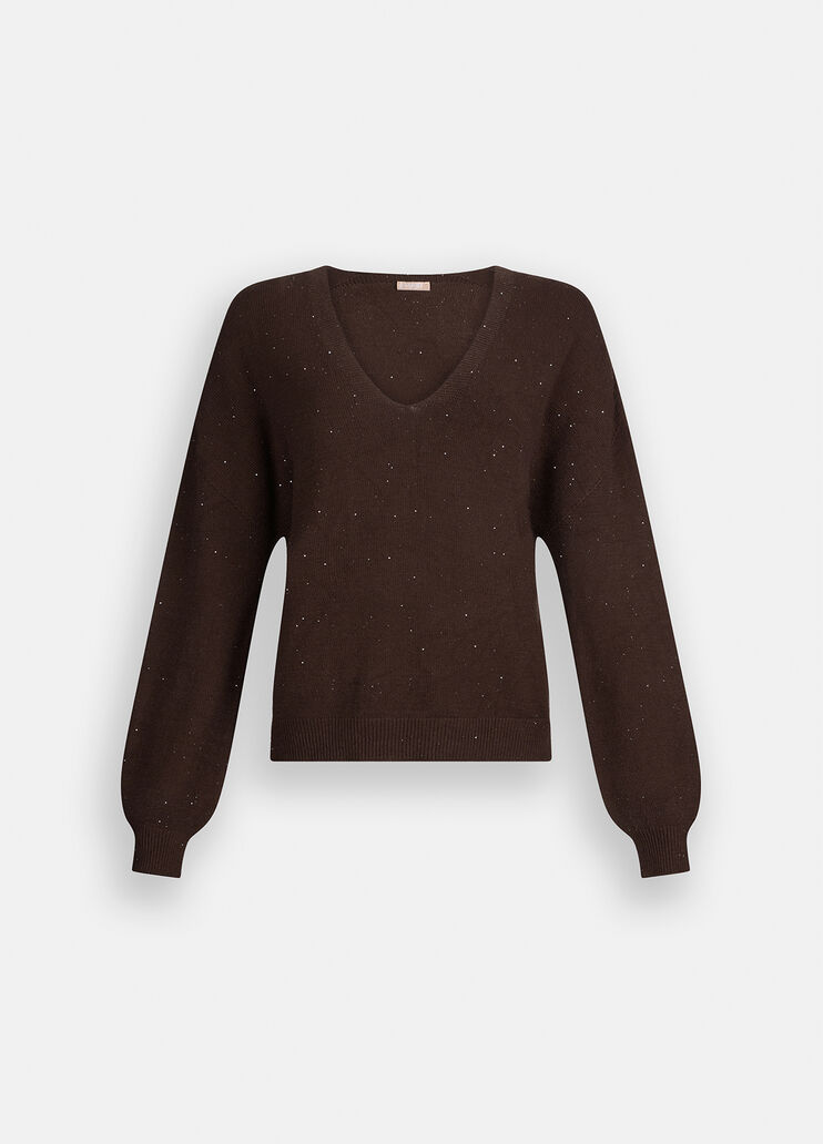 Jumper with micro sequins chocolate Liu Jo - large image number 6