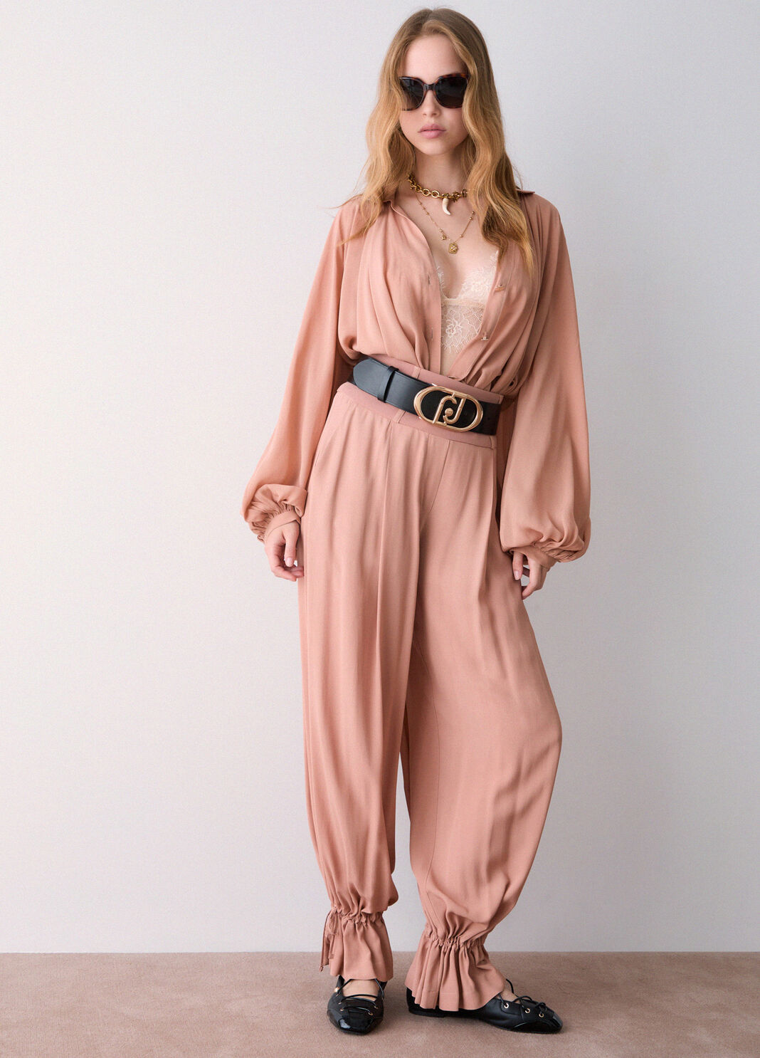 Wide-leg trousers with drawstring nude Liu Jo - large image number 2