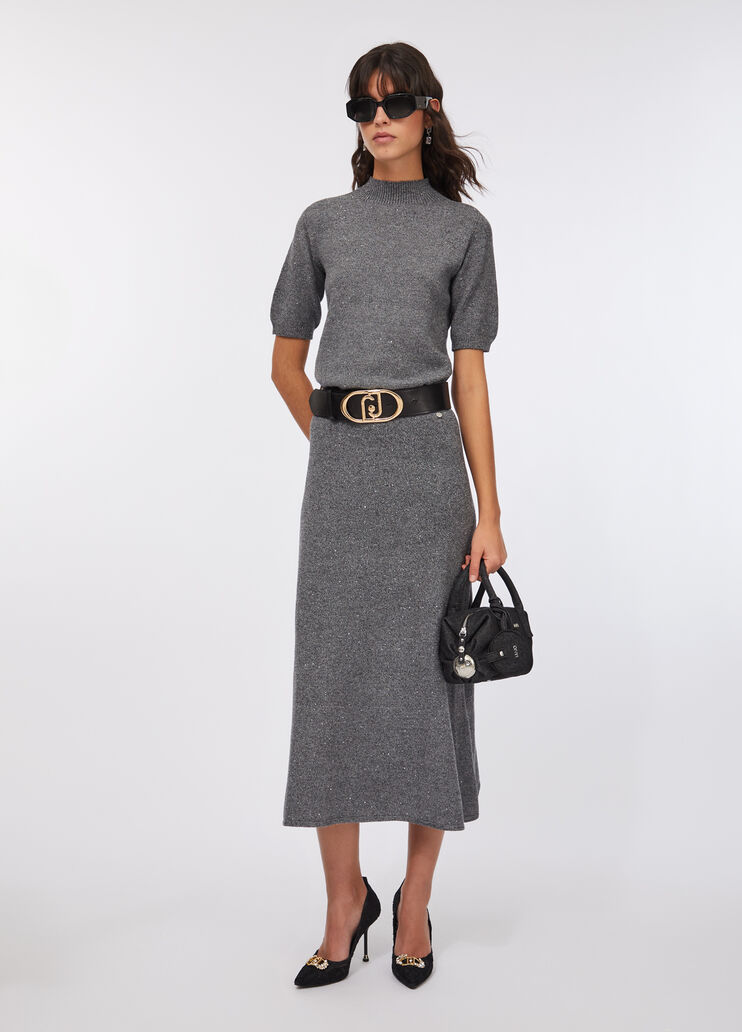 Knit midi skirt with sequins grey Liu Jo - large image number 5