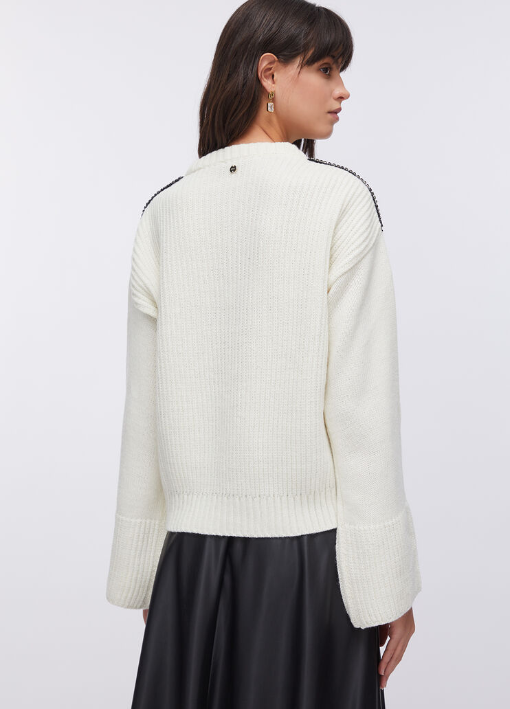 Wool sweater with gemstones cream Liu Jo - large image number 1
