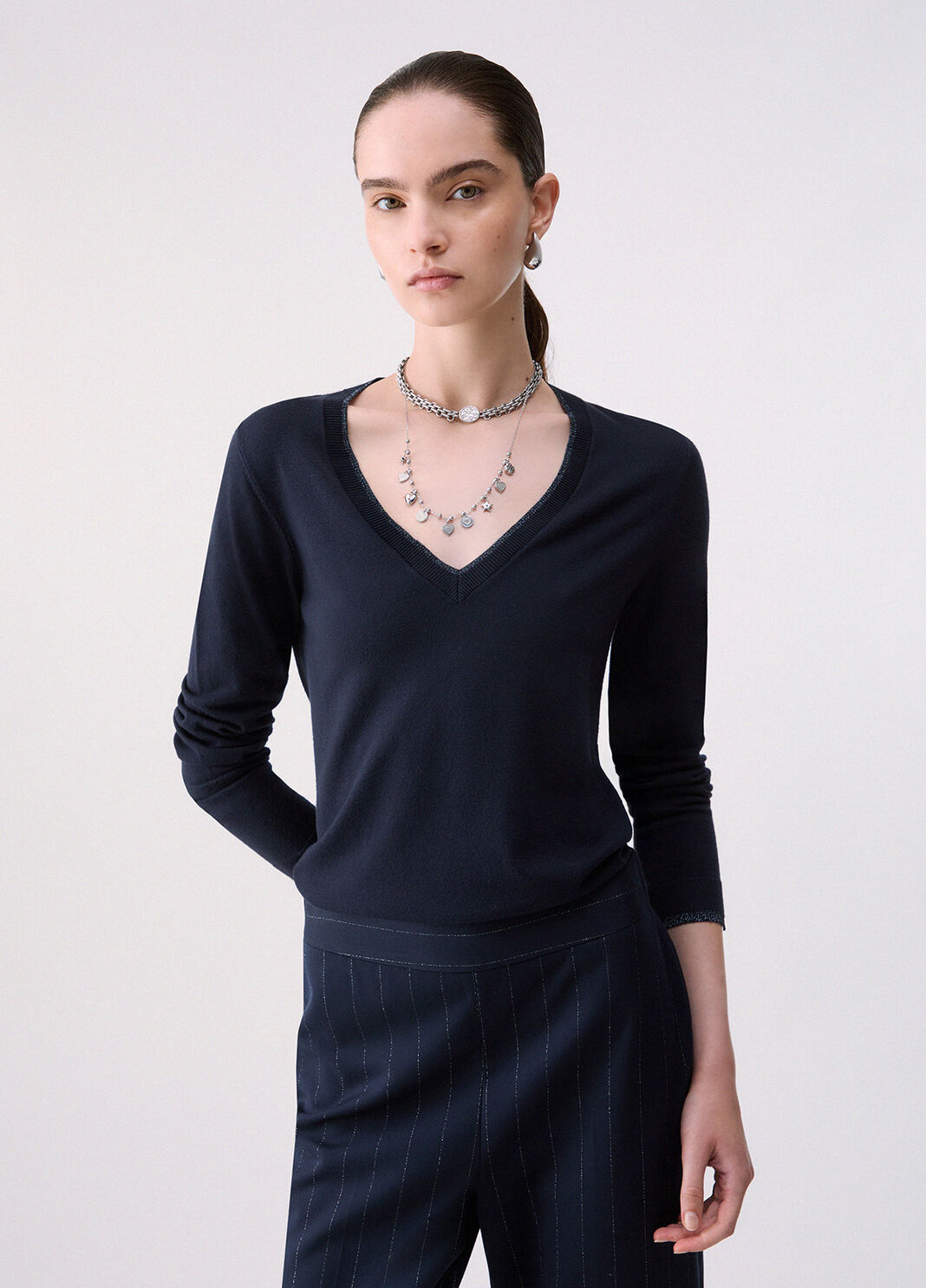 V-Ausschnitt Pullover Dunkelblau Liu Jo - large image number 0
