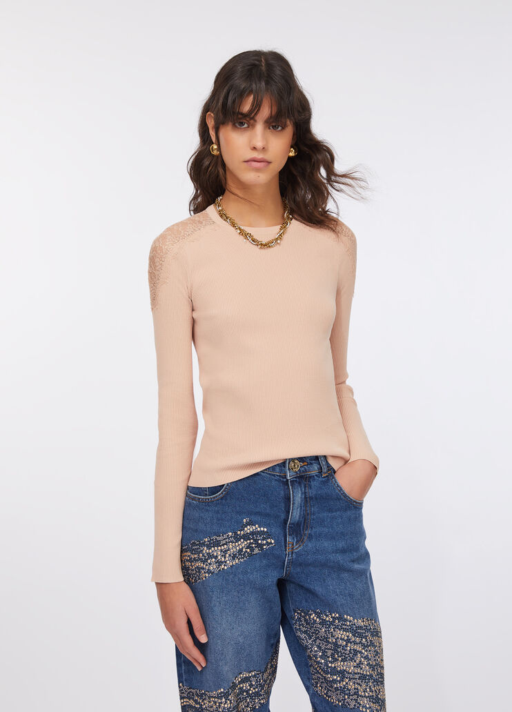Pull avec dentelle rose poudre Liu Jo - large image number 0