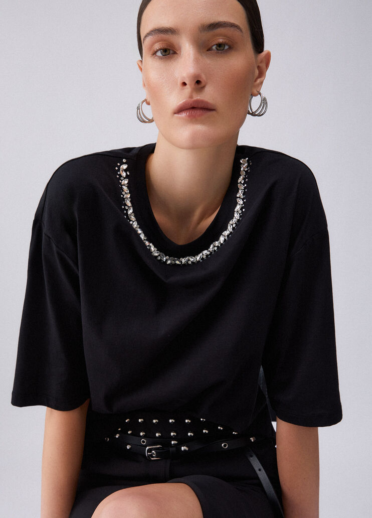 T-Shirt mit Applikationen schwarz Liu Jo - medium