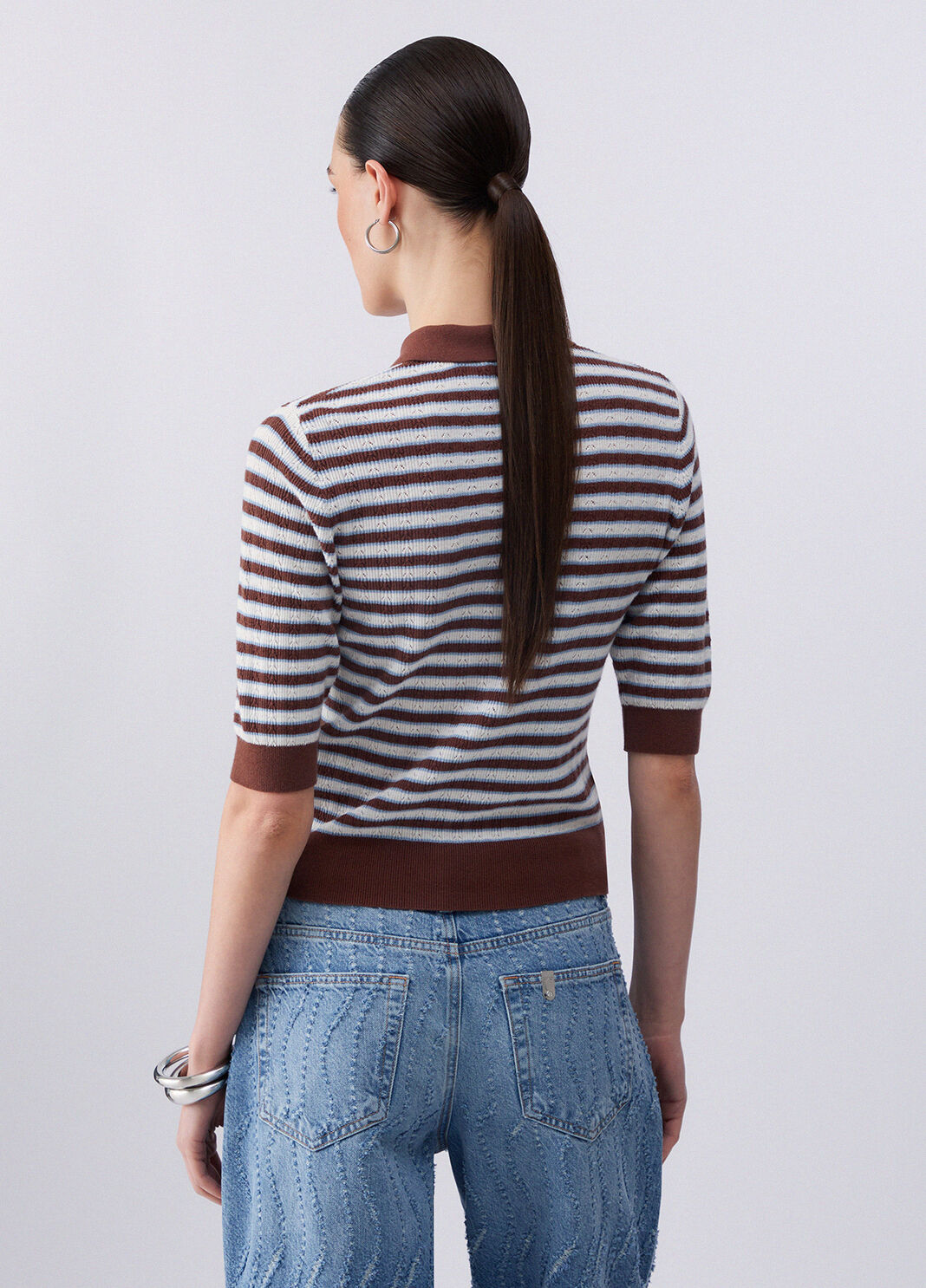 Gestreifter Pullover mit Schmuckdetails braun Liu Jo - large image number 1