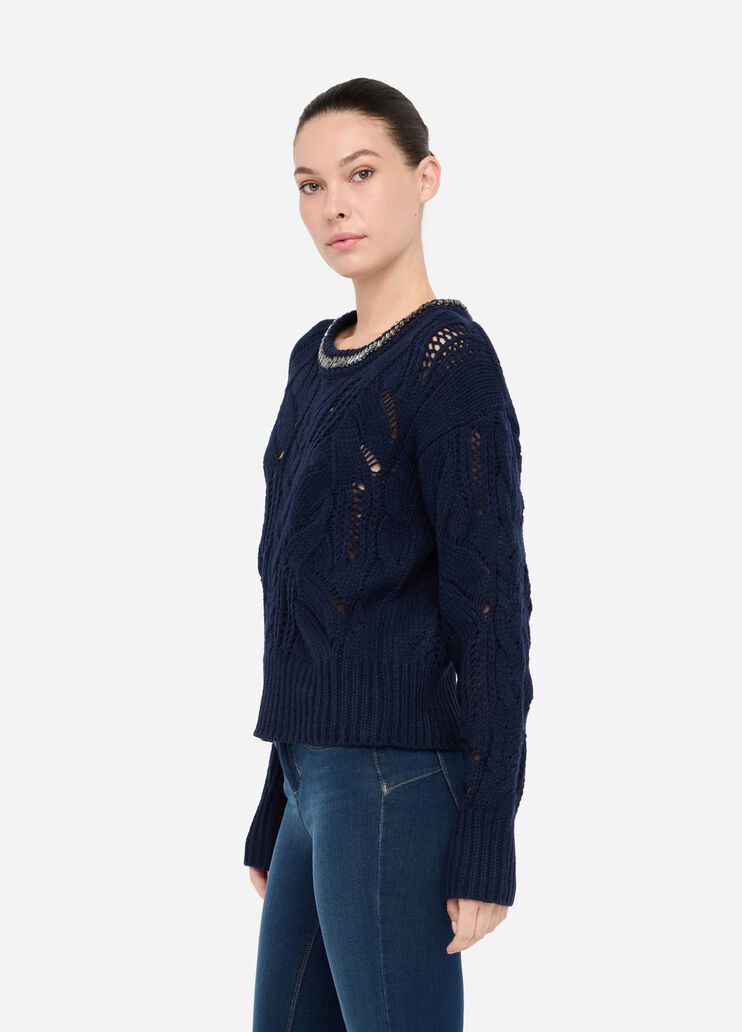 Maglia traforata con pietre gioiello blu scuro Liu Jo - large image number 3 Maglia traforata con pietre gioiello blu scuro Liu Jo - large image number 3