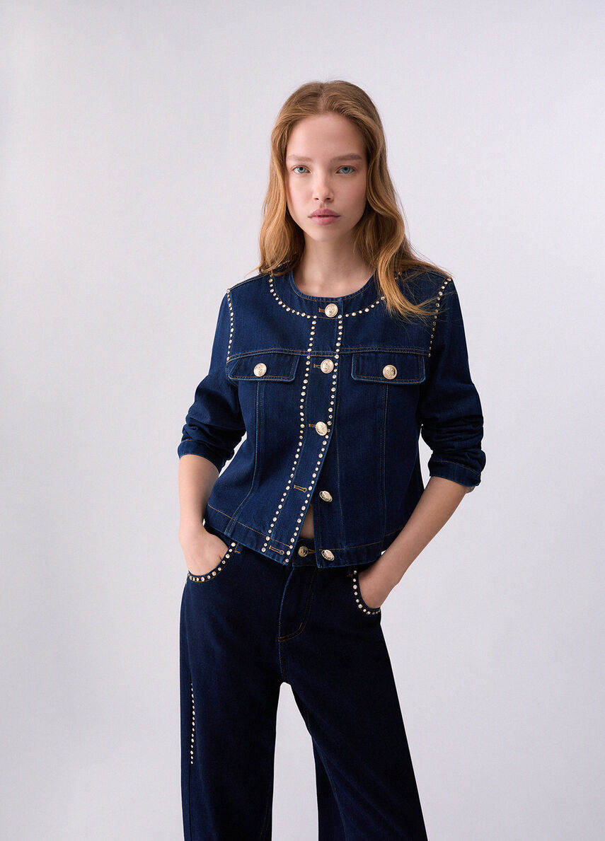 Slim fit denim jacket with rhinestones colour Normal wash | Liu Jo