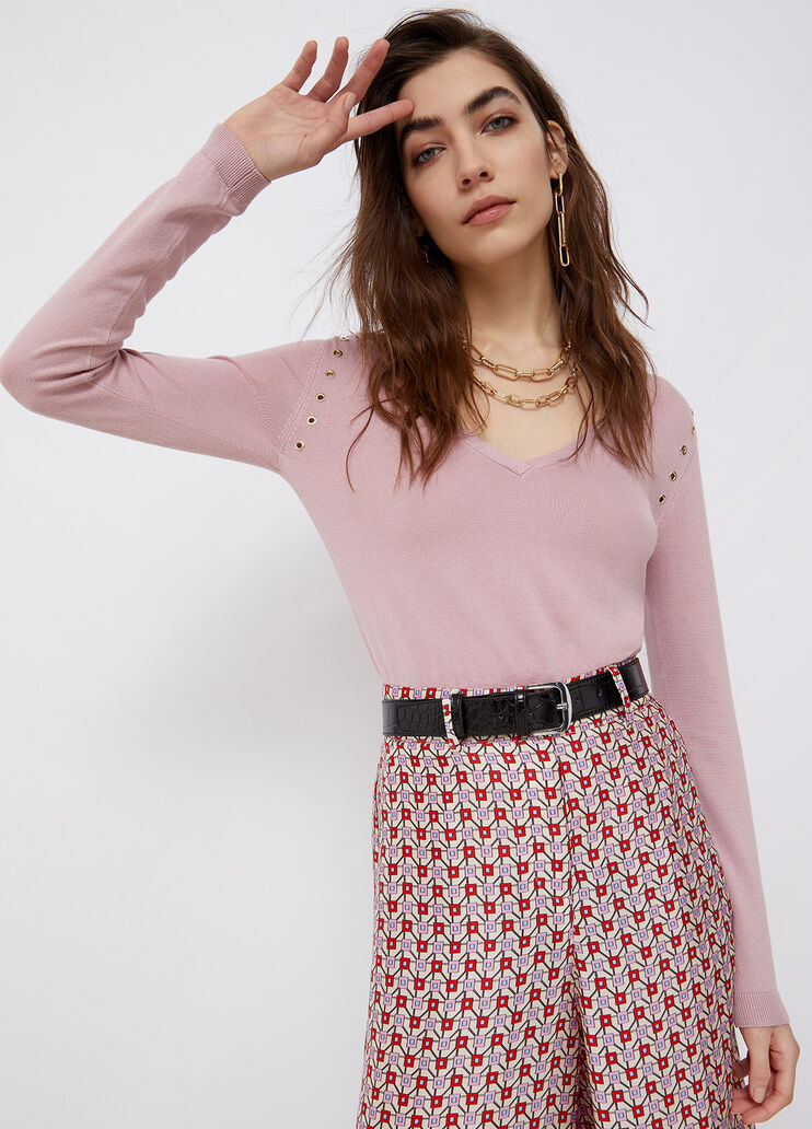 Sweater with metal eyelets powder pink Liu Jo - large image number 0 Sweater with metal eyelets powder pink Liu Jo - large image number 0