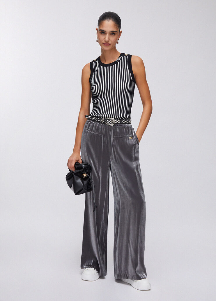 Pantalon lamé évasé gris Liu Jo - large image number 5