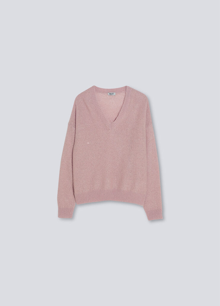 Jumper with micro sequins powder pink Liu Jo - large image number 4