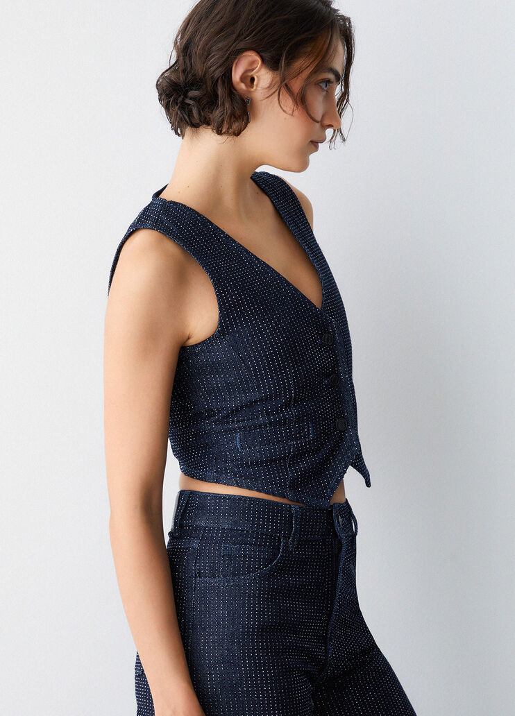 Weste aus Denim mit vollflächigem Strassbesatz Denimblau Liu Jo - large image number 4