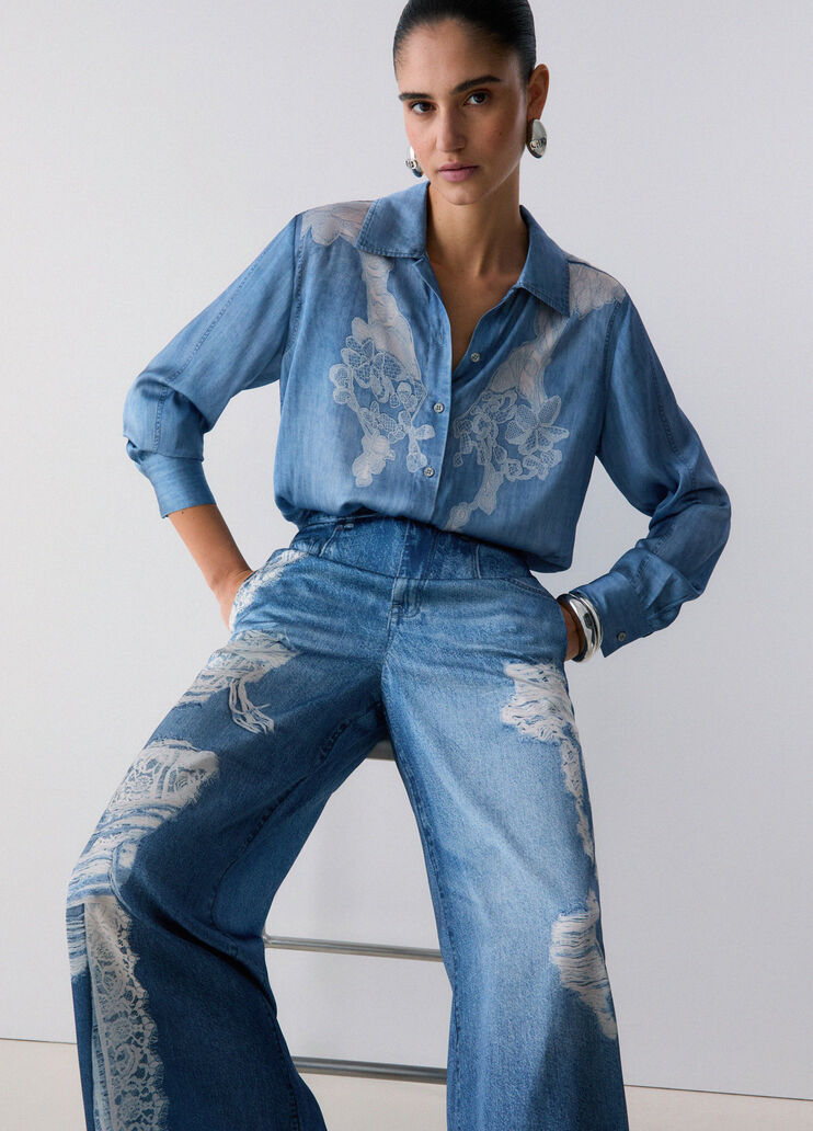 Schlaghose mit Digitalprint Denimblau Liu Jo - medium