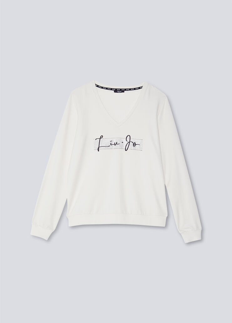 Sweatshirt with logo and gemstones white/gemstones Liu Jo - large image number 4 Sweatshirt with logo and gemstones white/gemstones Liu Jo - large image number 4