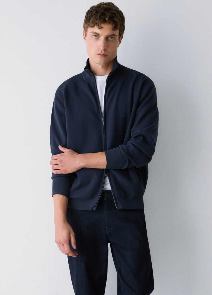 Pull zipp&eacute; en coton lisse bleu fonc&eacute; Liu Jo - medium