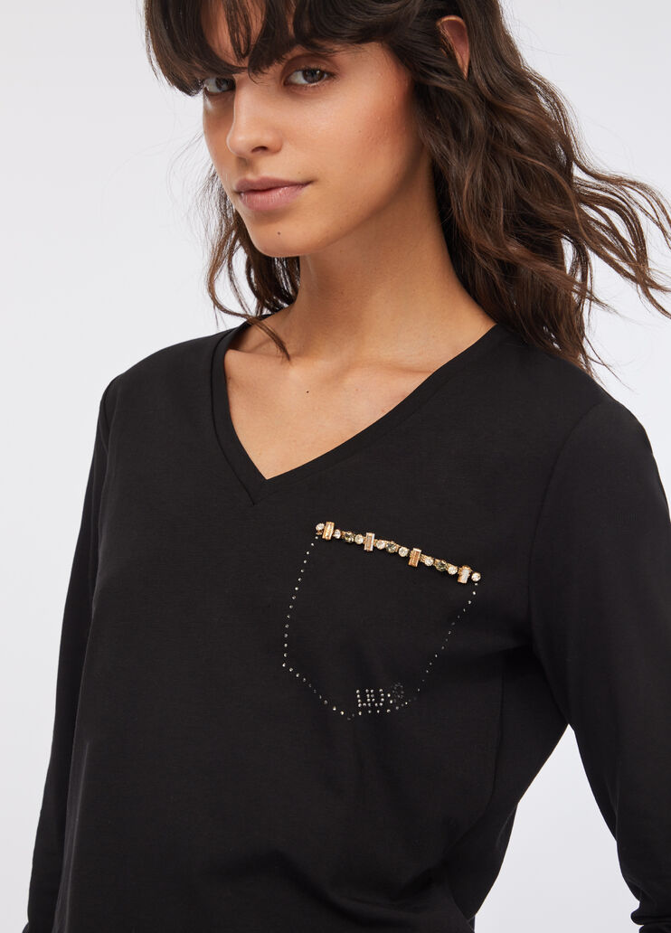 T-shirt with rhinestones black Liu Jo - medium