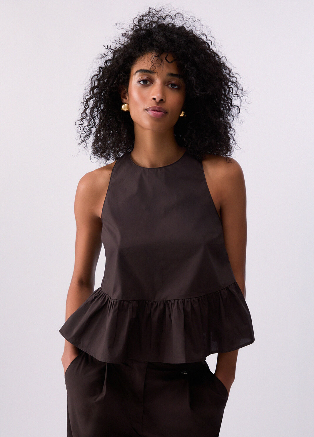 Poplin top with bow dark brown Liu Jo - large image number 0