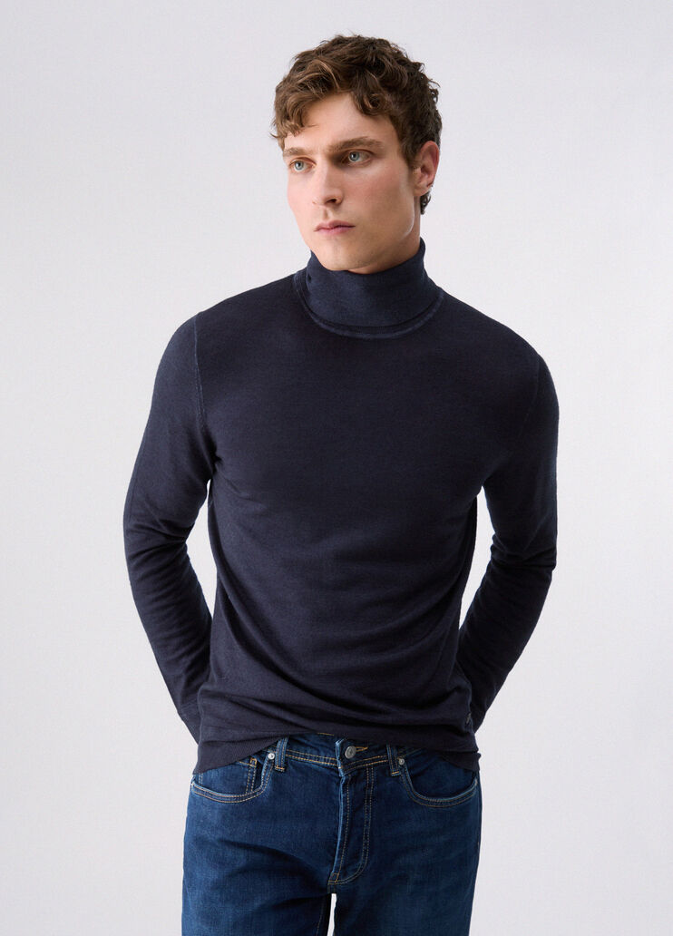 Dolcevita stonewash in lana merino blu scuro Liu Jo - medium