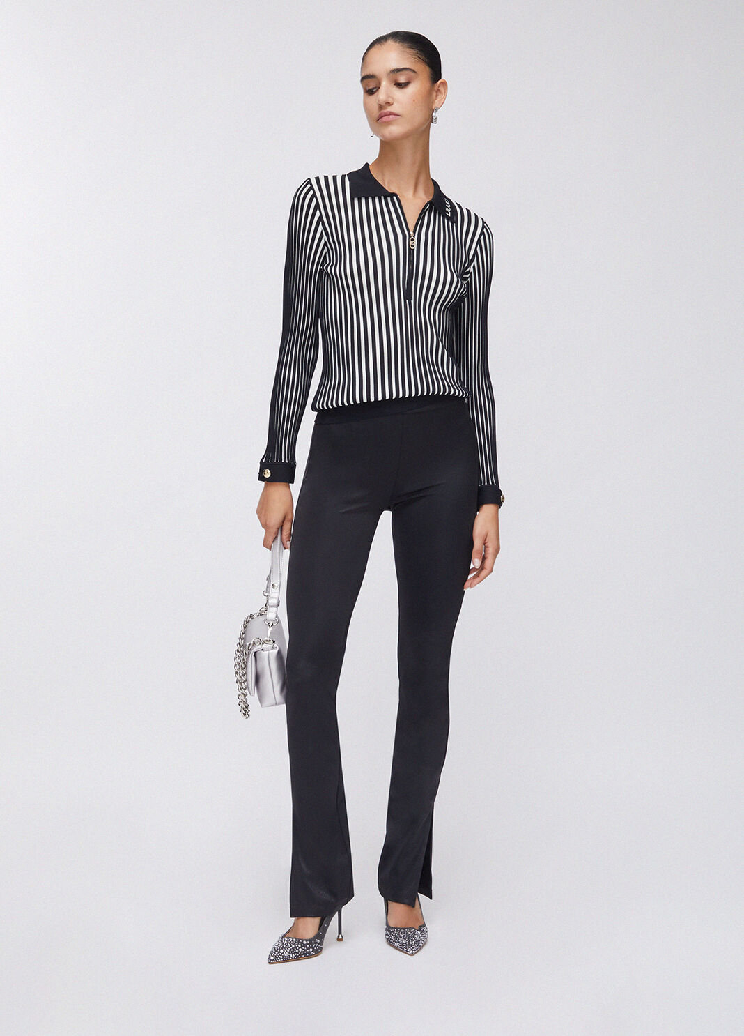 Jersey con cuello panadero acanalado negro Liu Jo - large image number 5