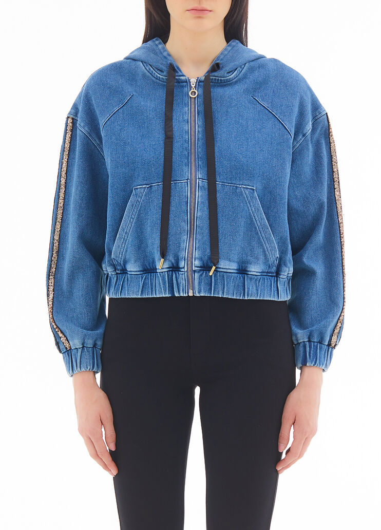 Толстовка с капюшоном и пайетками светло-синий деним Liu Jo - large image number 0