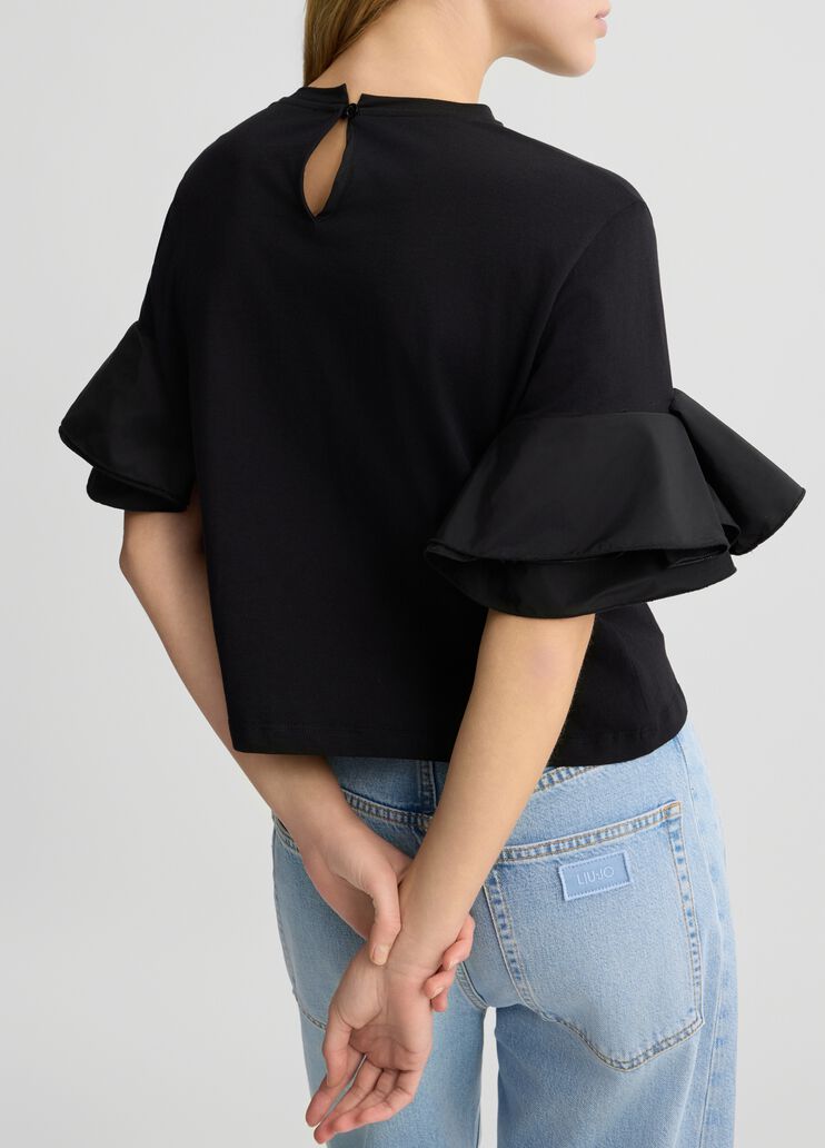Black T-shirt with black flounced detailing black Liu Jo - large image number 4 Black T-shirt with black flounced detailing black Liu Jo - large image number 4
