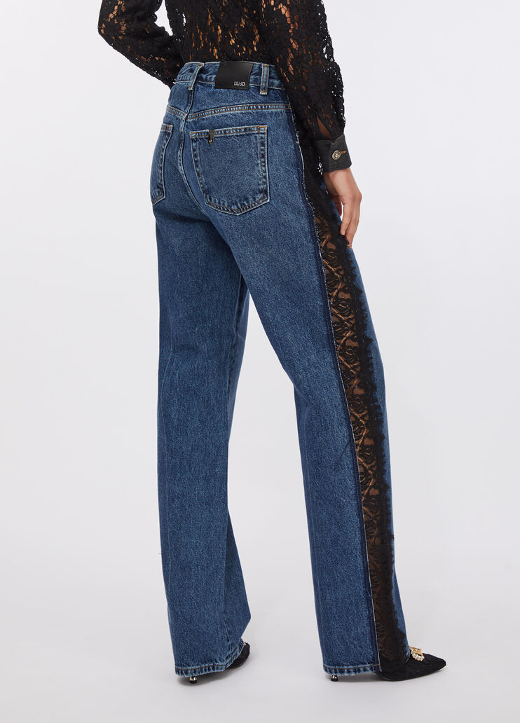 Straight-leg jeans with lace blue denim Liu Jo - large image number 1