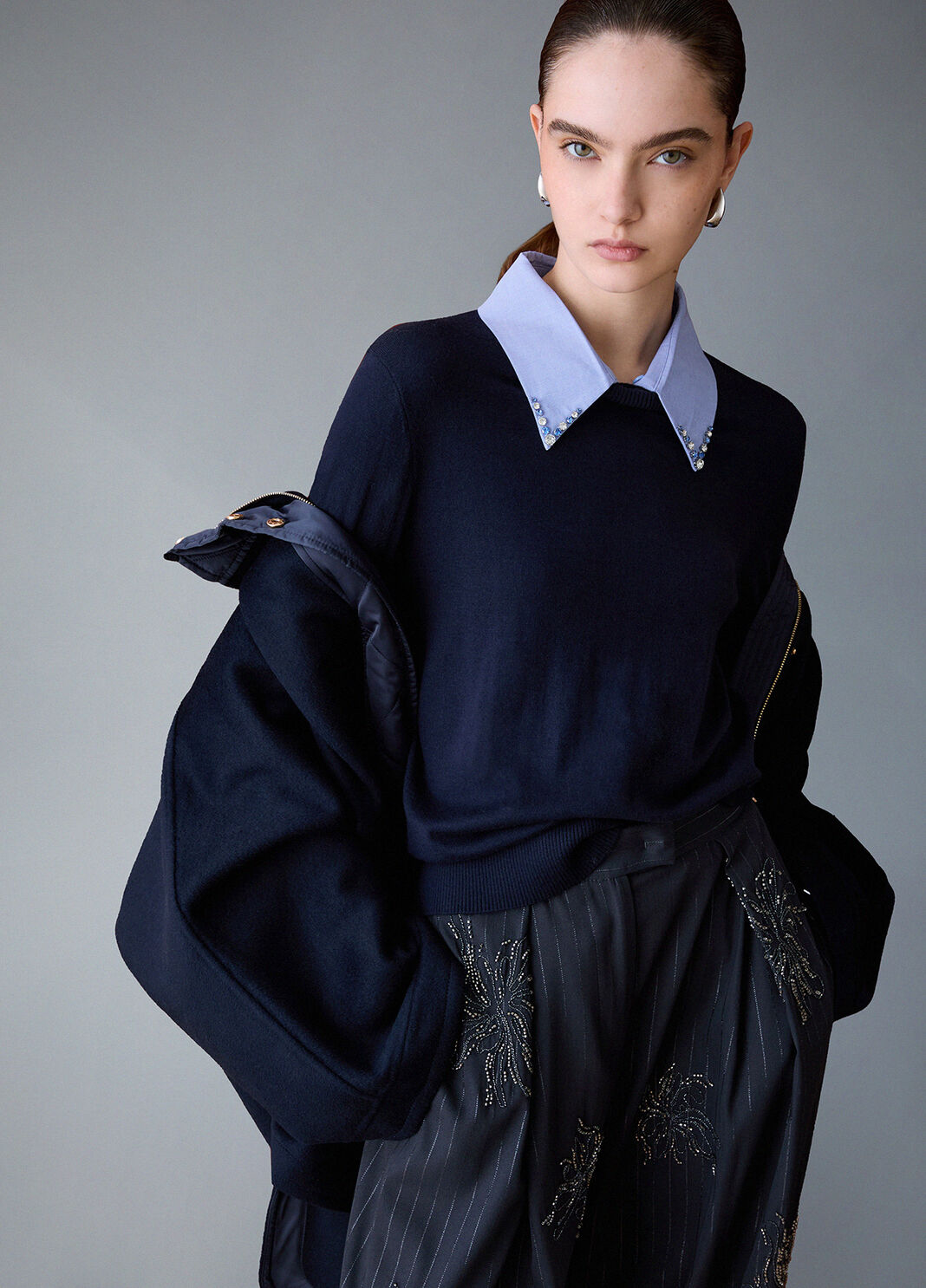 Knit with detail poplin dark blue Liu Jo - large image number 3