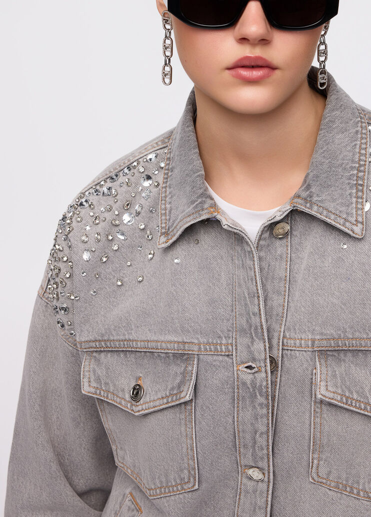 Giacca in denim con strass denim grigio Liu Jo - medium