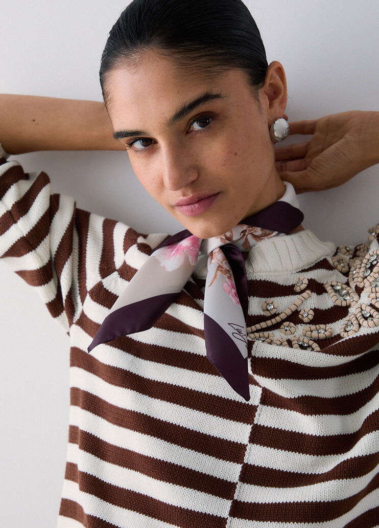 Foulard piccolo a fiori marrone Liu Jo - medium