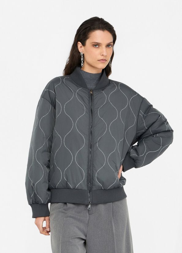 Bomberjacke aus Nylon mit Nieten Schiefergrau Liu Jo - large image number 0