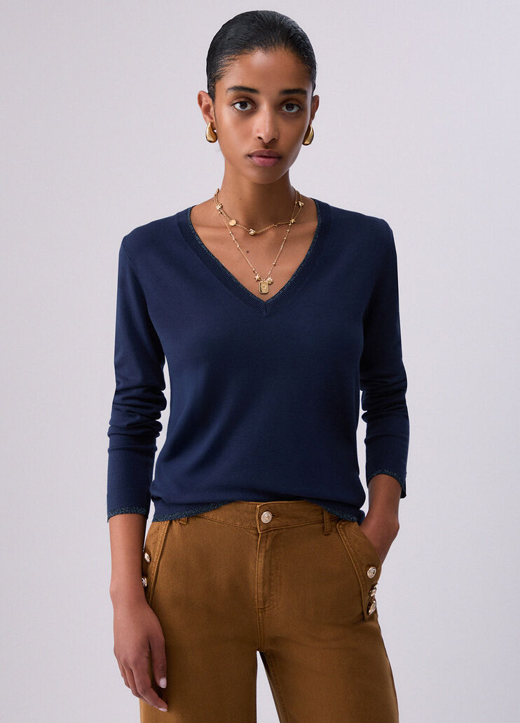 Pullover mit V-Ausschnitt Marineblau Liu Jo - medium