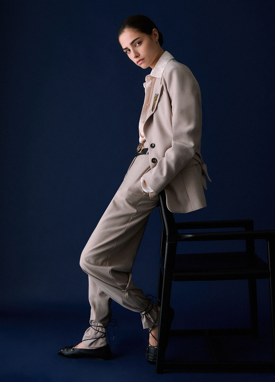 Pantaloni m&eacute;lange con zip beige Liu Jo - large image number 3