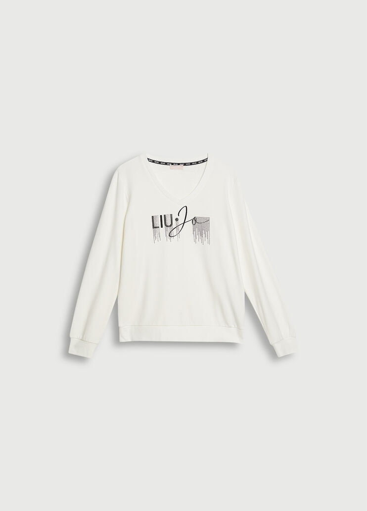 Ökologisch nachhaltiges Sweatshirt mit Logo und Strass Elfenbein/Strass Liu Jo - large image number 4 Ökologisch nachhaltiges Sweatshirt mit Logo und Strass Elfenbein/Strass Liu Jo - large image number 4