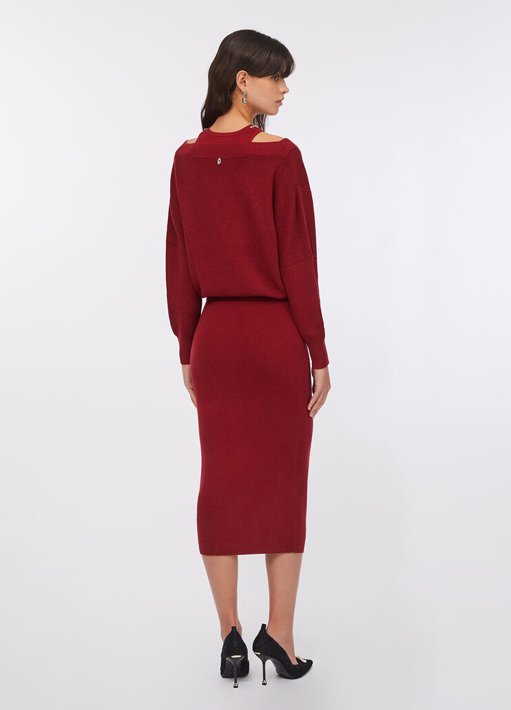 Knit dress with bejewelled embroidery red Liu Jo - large image number 1