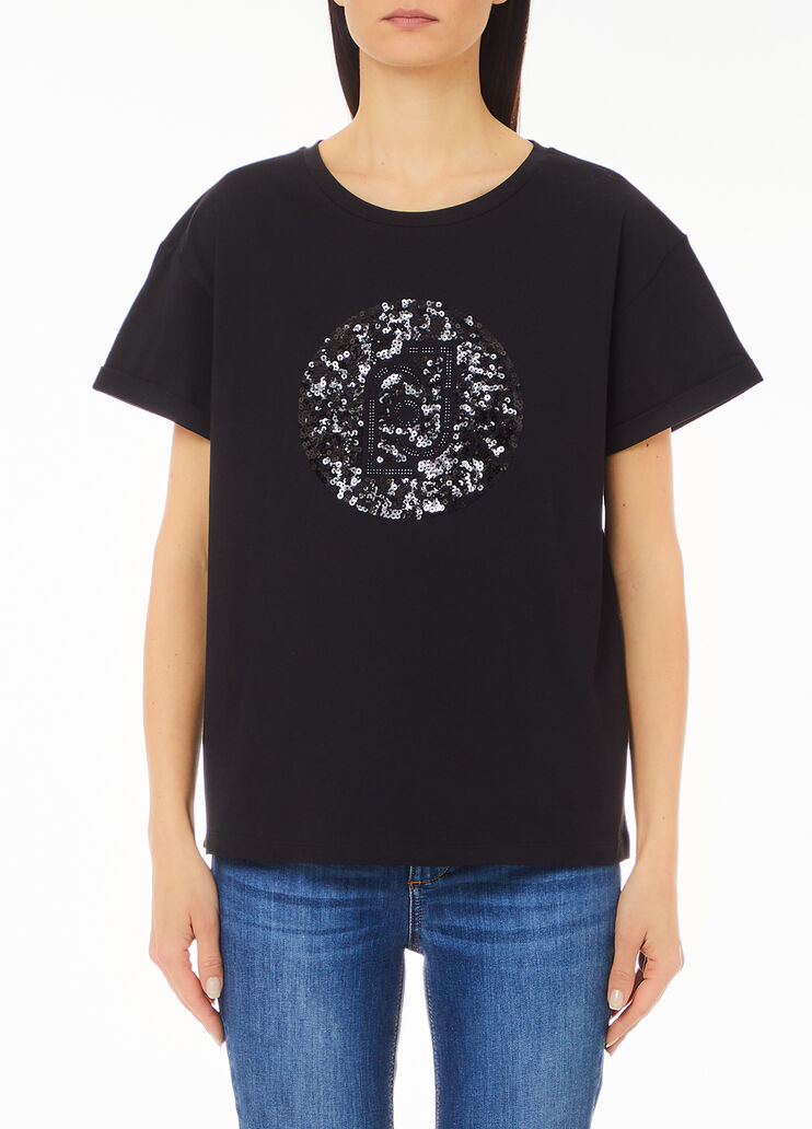 T-shirt with logo and sequins black Liu Jo - medium T-shirt with logo and sequins black Liu Jo - medium