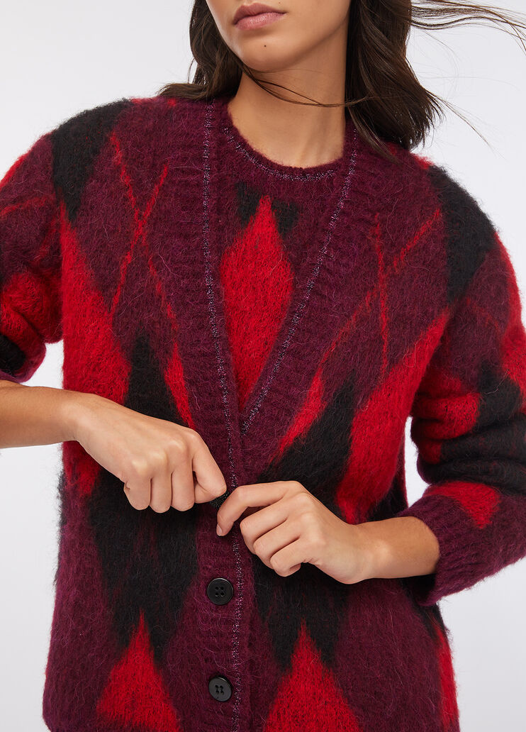 Diamond-patterned wool and alpaca cardigan red Liu Jo - large image number 4