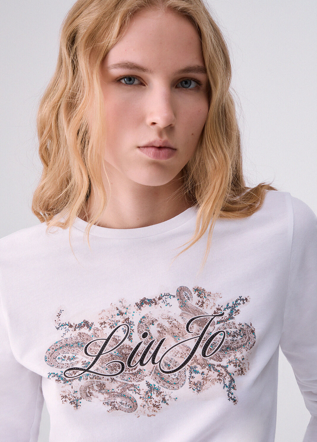 Skinny fit T-shirt with logo white/beige Liu Jo - large image number 4