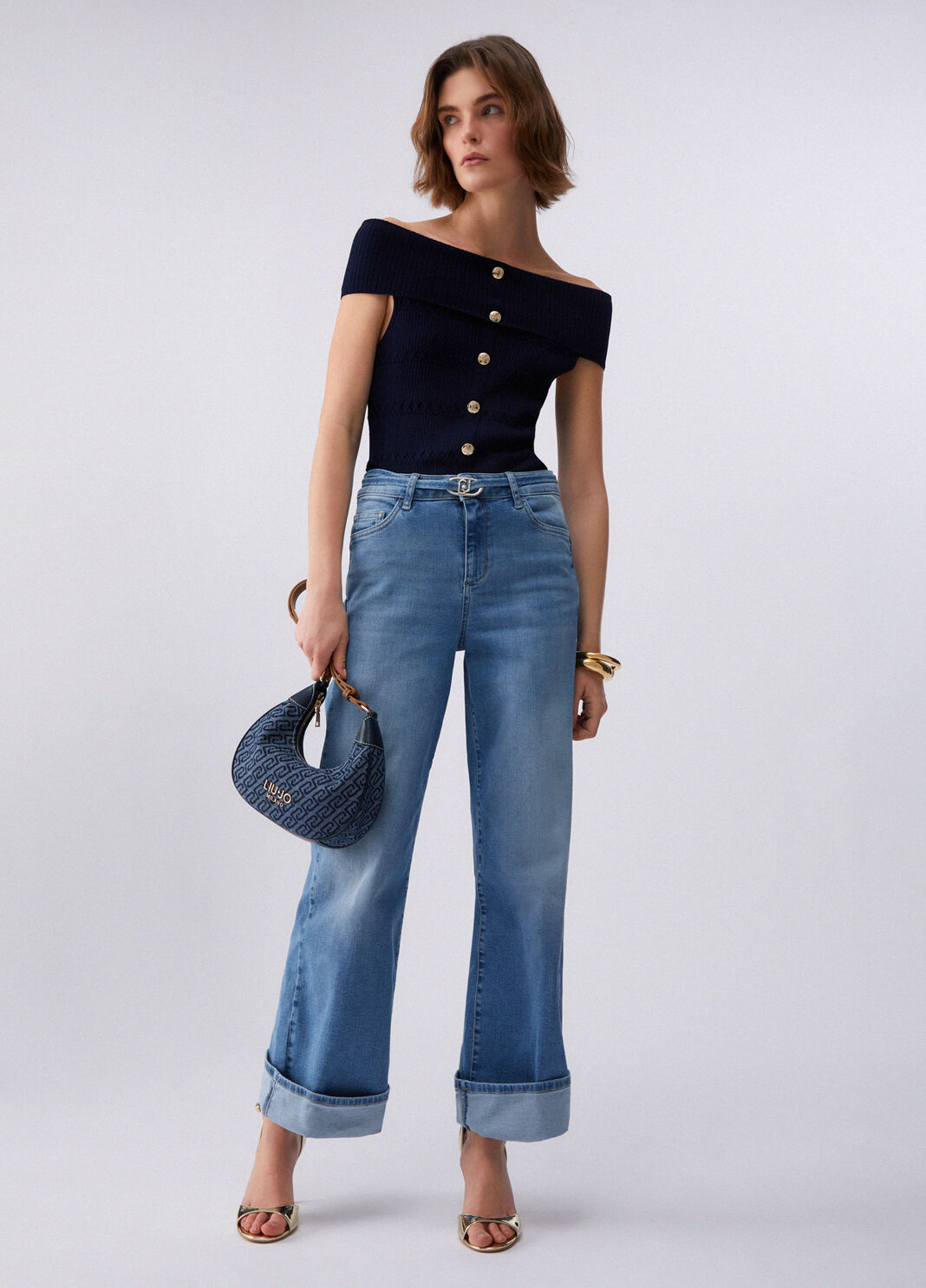 Top bardot in maglia blu scuro Liu Jo - large image number 5