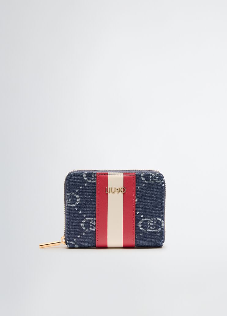 Jacquard zip-around wallet blue denim Liu Jo - medium