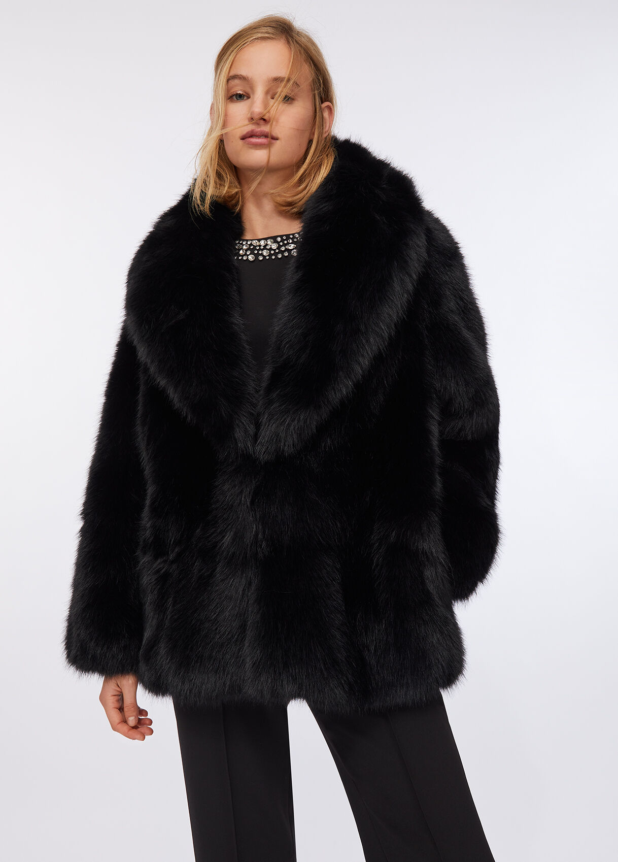 Faux fur coat colour black | Liu Jo