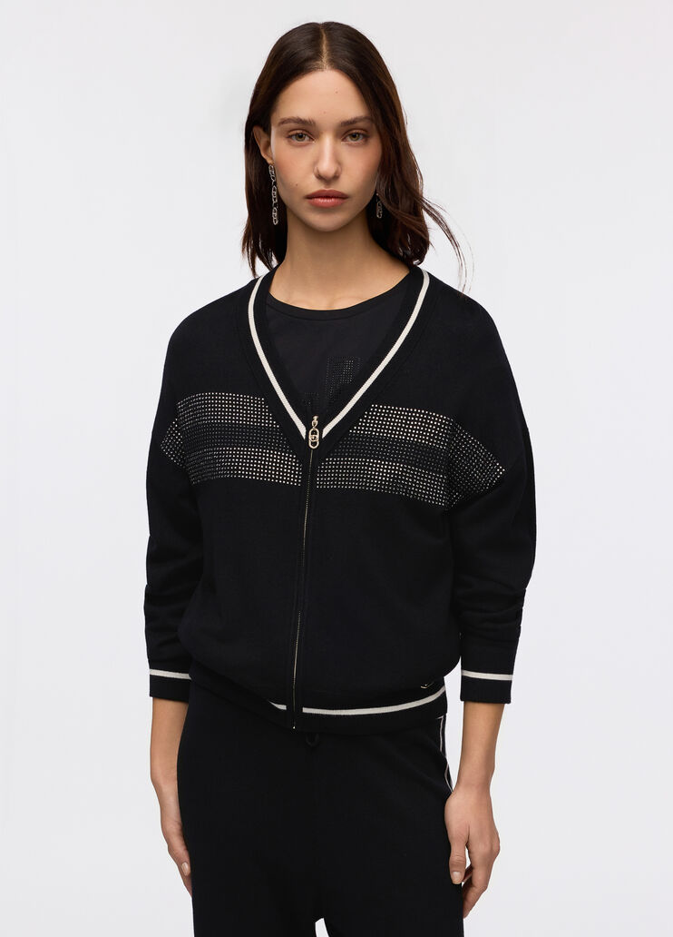 Zip-up cardigan with rhinestones black Liu Jo - medium