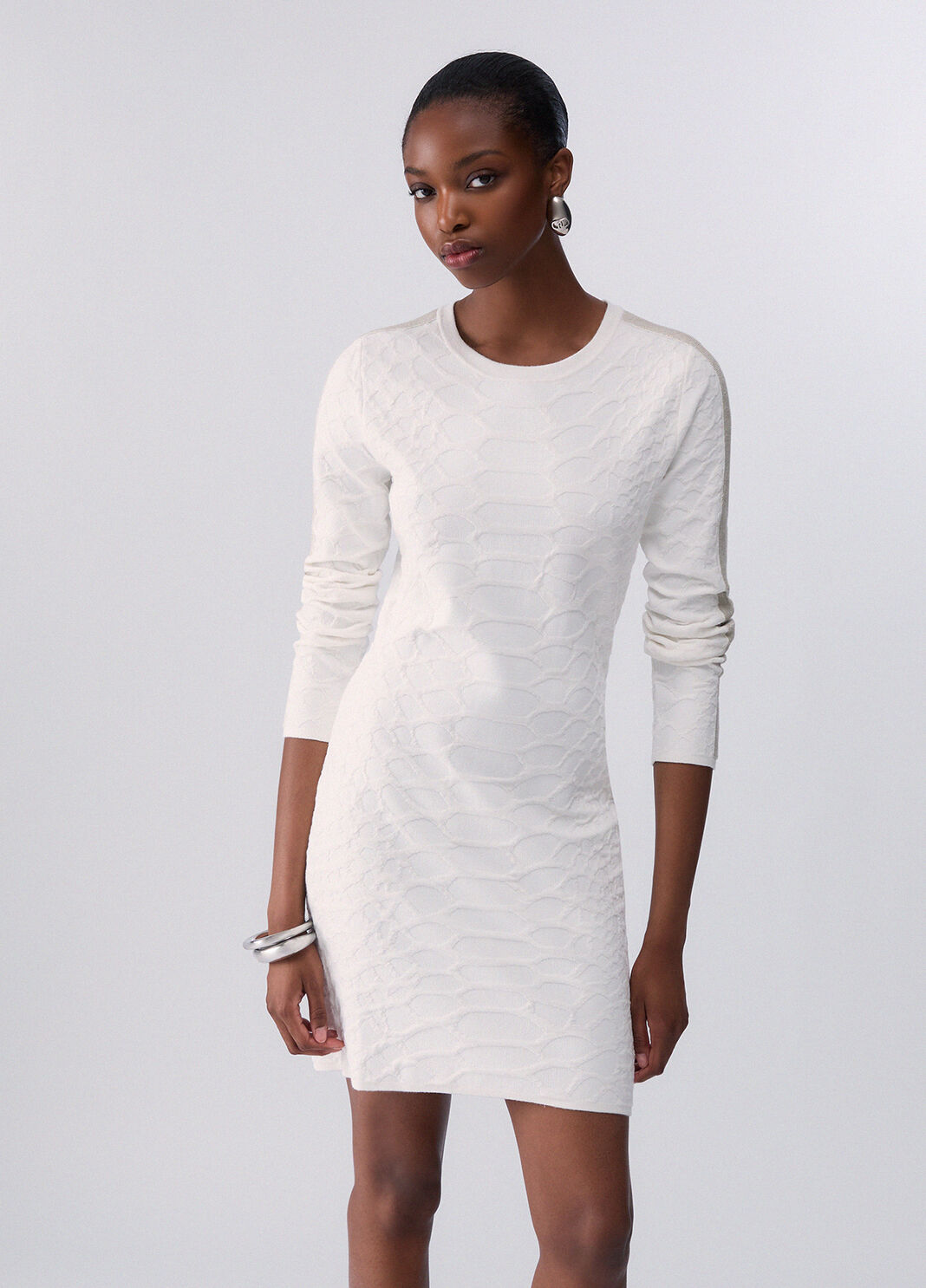Kurzes Kleid aus Strick Jacquard Wollwei&szlig; Liu Jo - large image number 0