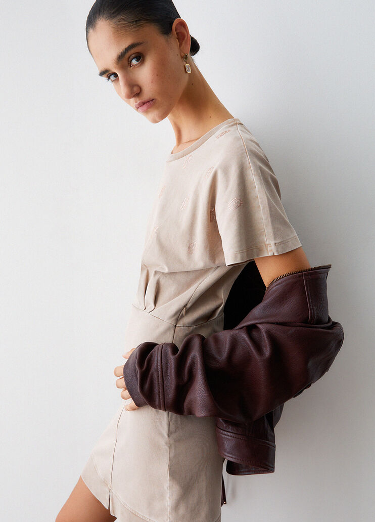 Abito in jersey d&eacute;lav&eacute; con strass beige Liu Jo - medium