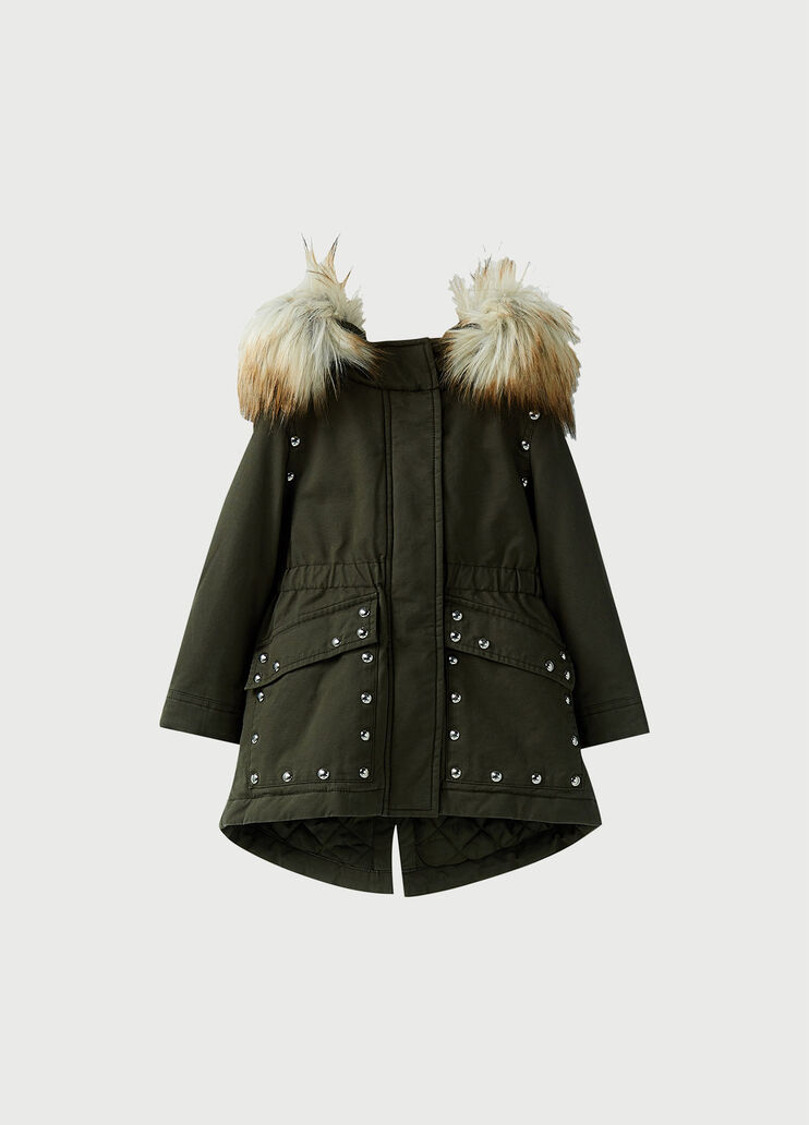 Studded parka with faux fur Dark green Liu Jo - large image number 0 Studded parka with faux fur Dark green Liu Jo - large image number 0