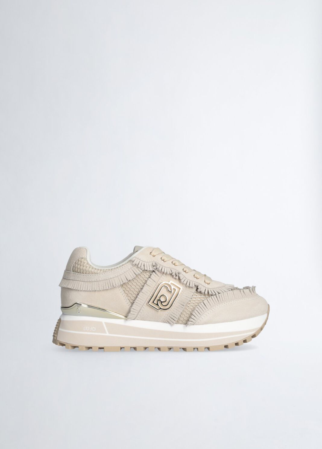 Sneakers compens&eacute;es avec franges beige Liu Jo - large image number 1