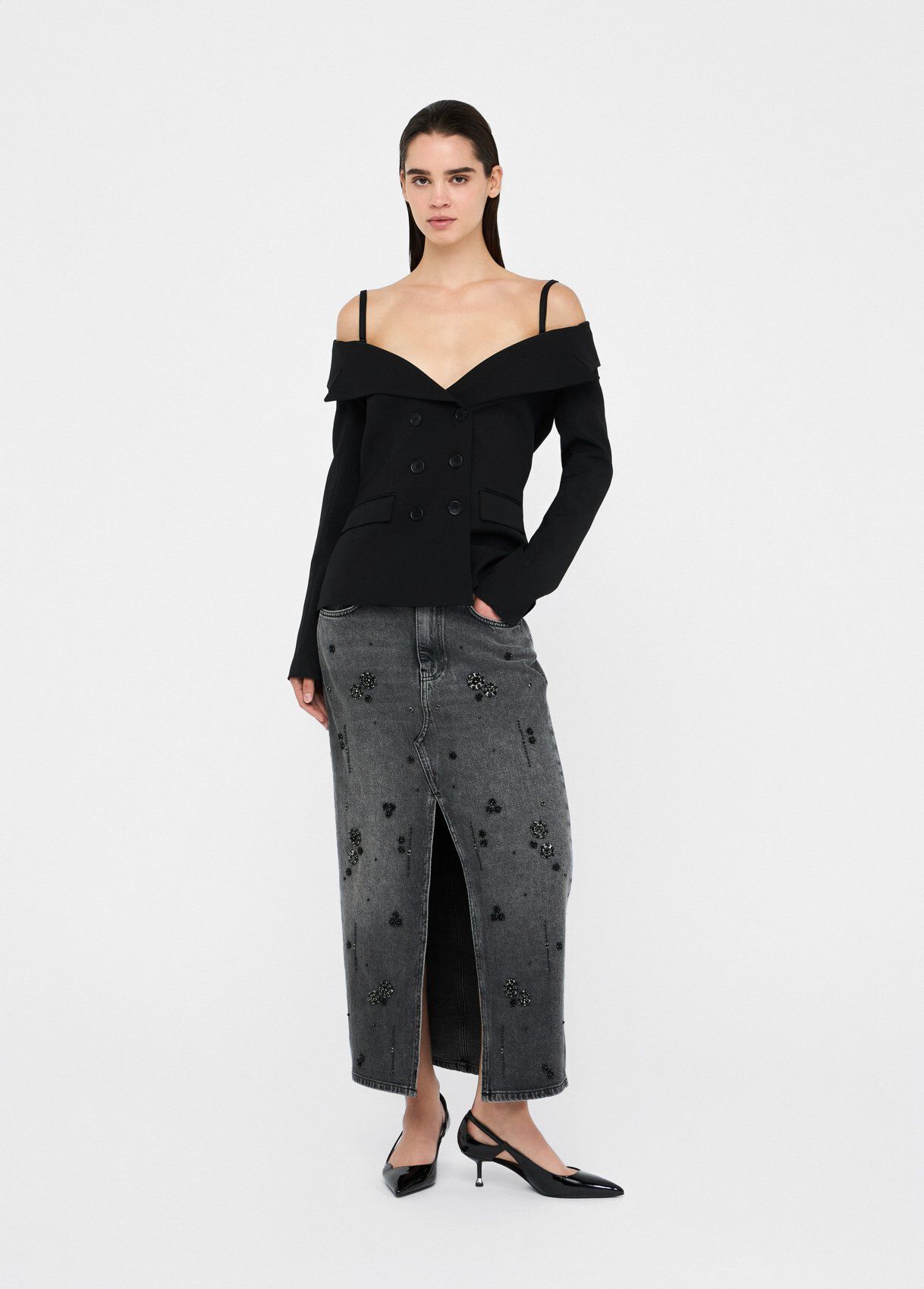 Denim skirt with gemstones colour black denim | Liu Jo